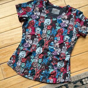 Multicolor Dog Pattern Scrub Top